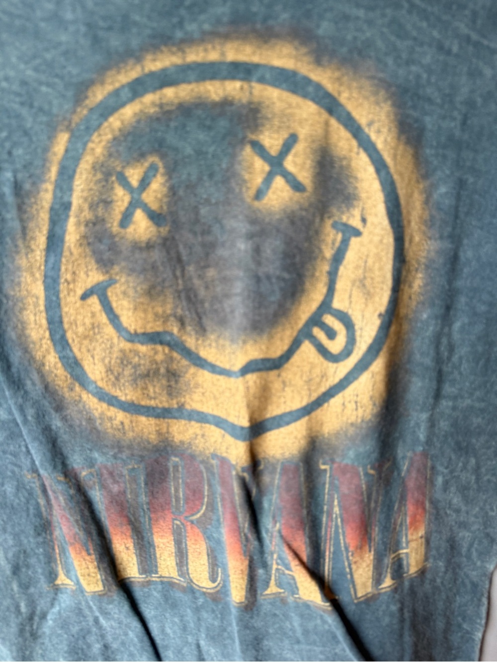 Nirvana Smiley Face Graphic Band T-Shirt Gray Acid Wash Women’s Small - Picture 2 of 5
